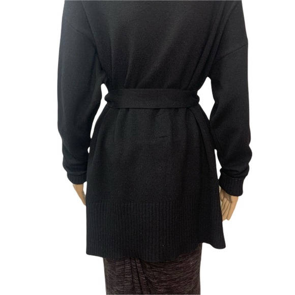 Sandro Paris Black Belted Wool Cashmere Long Sleeve V Neck Long Cardigan Sweater - Picture 11 of 16